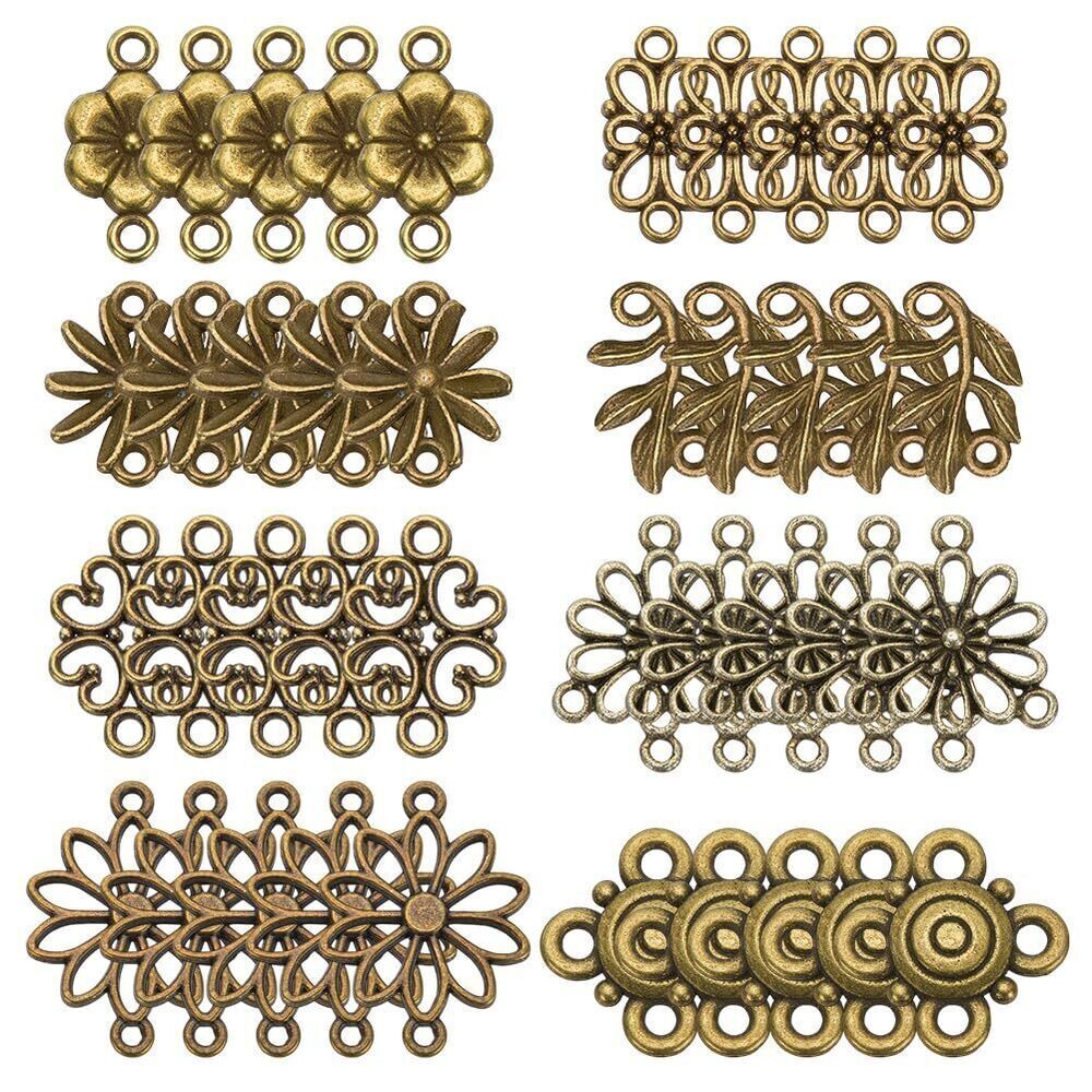 9004 80 Pcs Flower Connector Charms, 8 Styles Tibetan Floral Filigree
